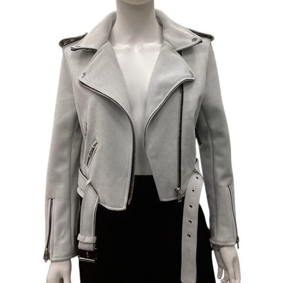 Signature 8 Women’s Ultra Suede Biker Type Jacket Light Blue Size Medium - Picture 2 of 6